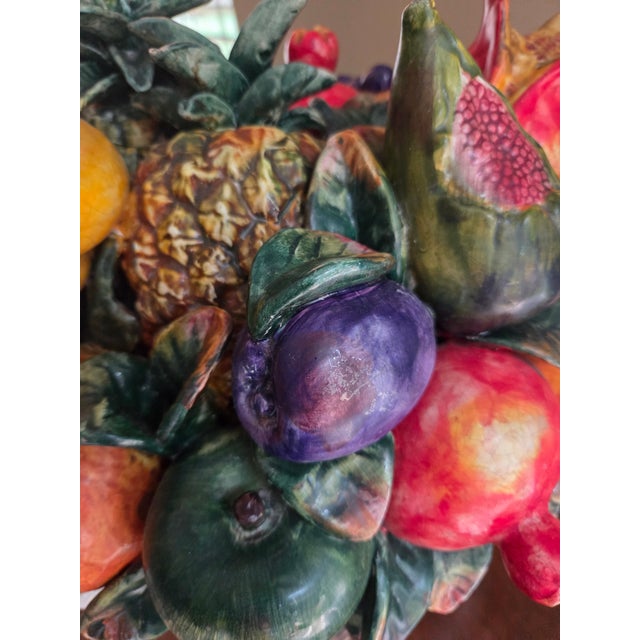 Majolica Fruits in Basket Porcelain Sculpture For Sale - Image 11 of 13