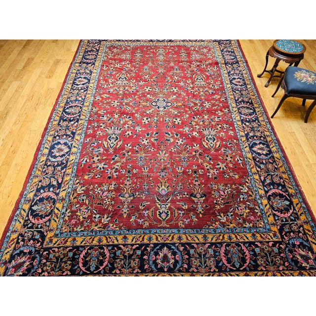 Red Vintage Persian Kashan Rug, Hand-Knotted Wool, Allover Floral Pattern, Red & Navy, 9x14 For Sale - Image 8 of 17