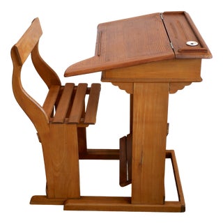 Vintage French Wooden School Desk, 1950s For Sale