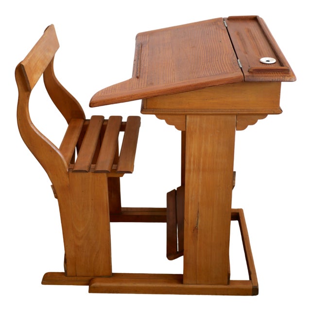 Vintage French Wooden School Desk, 1950s For Sale