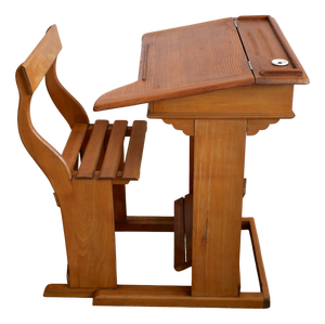 Vintage French Wooden School Desk, 1950s