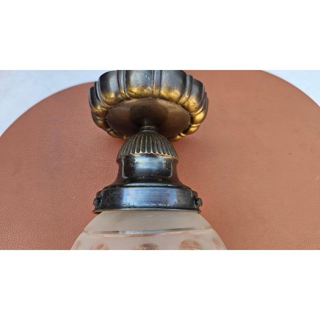 Pre-war brass plafond, lamp, celling lamps, dimensions: height 21,5 cm, diameter 11 cm, European Plug (up to 250V).The...