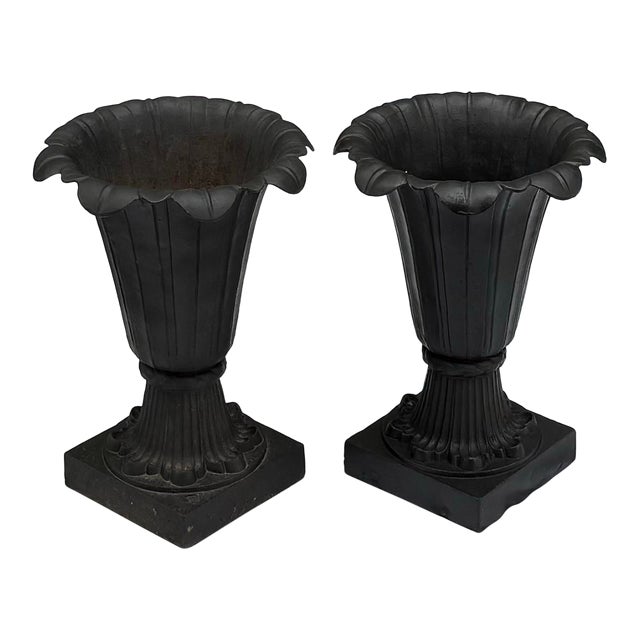 Large Antique Cast Iron Tulip Planters- A Pair For Sale