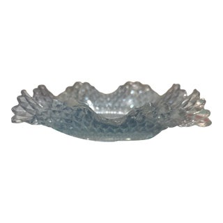 Vintage Indiana Glass Diamond Point Ruffled Candy Dish Ice Blue Tinted Pressed Glass For Sale