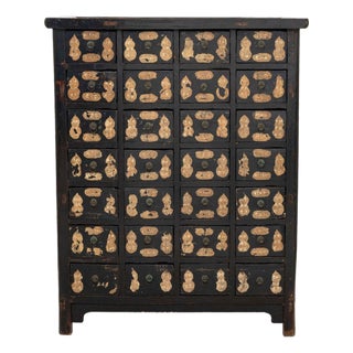 Chinese Ebonized Wood Apothecary Chest, 19th C. For Sale