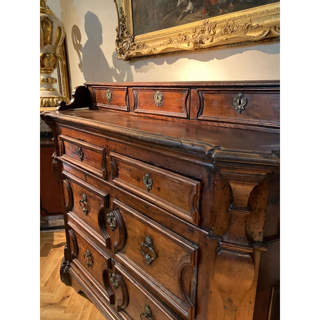 Brown 17th Century Italian Walnut Baroque Chest of Drawers with Bronze Handles For Sale - Image 8 of 17