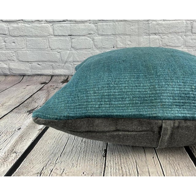 20 x 20 Hemp Pillow Turkish Cushion Natural Blue Pillow Cushion Cover For Sale - Image 4 of 4
