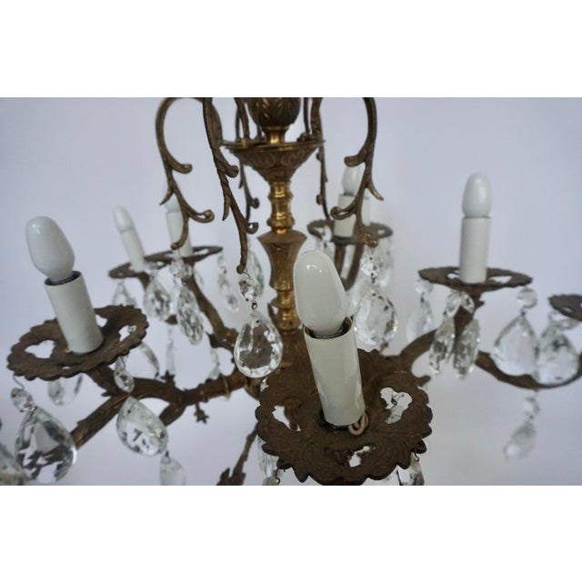 Mid-20th Century Spanish Cast Brass & Crystal Chandelier For Sale In Dallas - Image 6 of 8