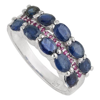 2.29 Ct Blue Sapphire and Ruby Handmade 925 Sterling Silver Ring, Size 6 For Sale
