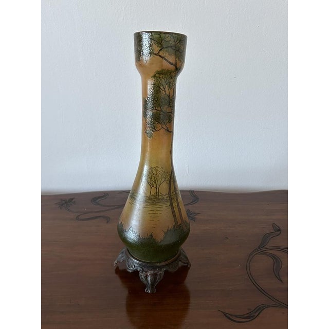 Metal Large Art Nouveau Scenic Glass Vases by François-Théodore Legras, 1890s, Set of 2 For Sale - Image 7 of 18