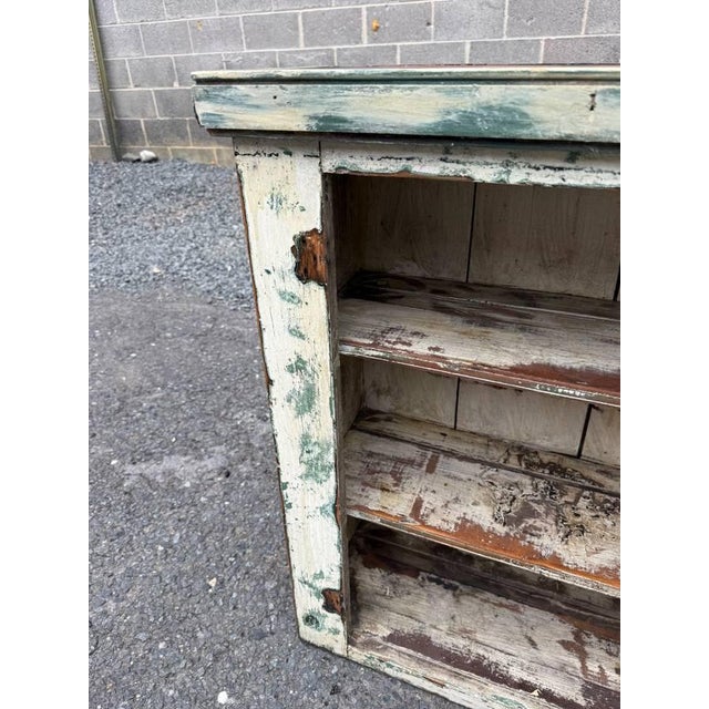 Antique Victorian Style Open Pine Shelving Unit Bookcase/ Bookshelf. Rustic style with old chippy pain, sturdy and strong...