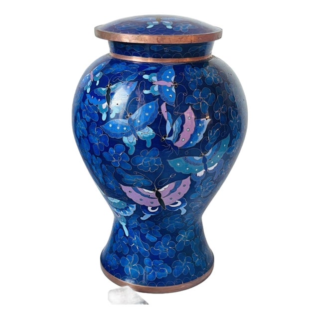 Vintage Cloisonné Enamel Butterfly & Floral Ginger Jar With Lid For Sale