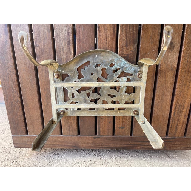 Folk Art Farmhouse Late 1800s English Cast Brass Fireplace Footman Kettle Stand For Sale In Santa Fe - Image 6 of 7