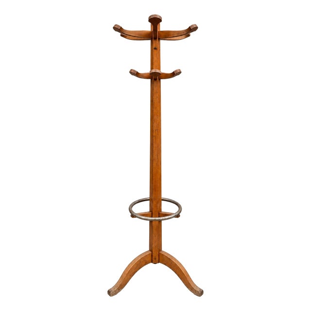 Art Deco Freestanding Coat Rack in Beech Wood by Enrico Castellani for Stella, 1940s For Sale