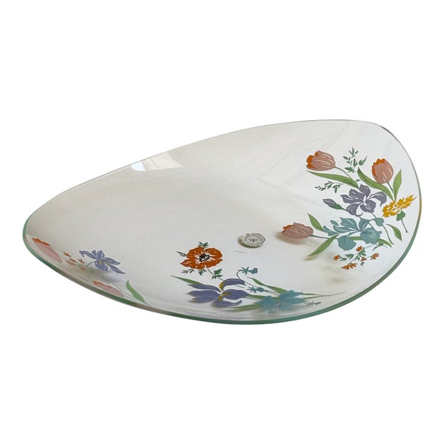Mid-20th Century Dorothy Thorpe Curved Glass Floral Serving Platter For Sale
