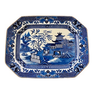 Antique English Burleigh Ware Blue Willow Platter For Sale
