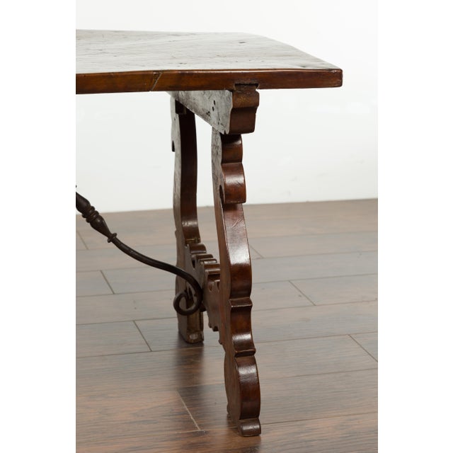 Italian 1820s Walnut Low Fratino Table with Lyre-Shaped Base and Iron Stretchers For Sale - Image 11 of 12