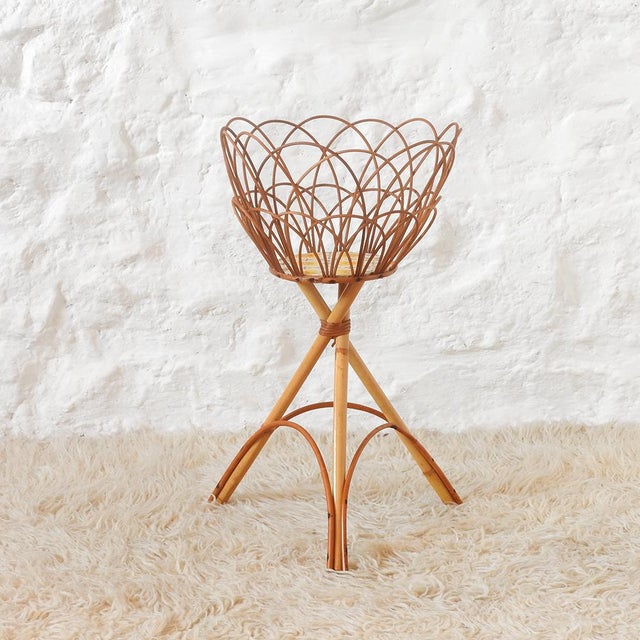 Mid-Century Bamboo Rattan Plant Stand, France, 1960s For Sale - Image 9 of 9