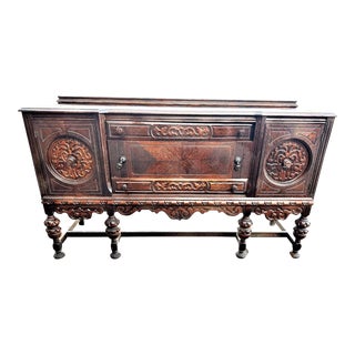 Antique Quarter Sawn Oak Spanish Revival Buffet Credenza - Circa 1910 For Sale