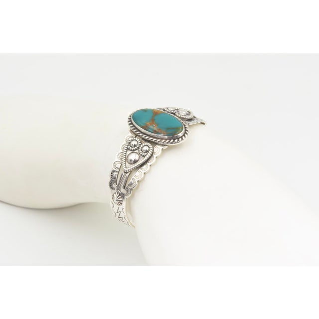 Vintage Southwestern Sterling Silver Turquoise Cuff Bracelet For Sale - Image 11 of 11