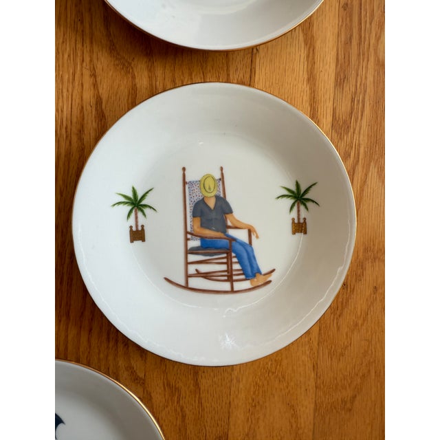 2000 - 2009 Philippe Deshoulieres Limoges Porcelain Appetizer Plates - "Caraibes" For Sale - Image 5 of 7