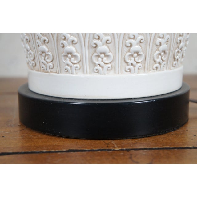 White 1972 Chapman Chinoiserie White Porcelain Floral Bird Relief Table Lamp For Sale - Image 8 of 12