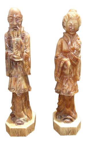 Vintage Oriental Asian Style Man & Woman Marble Statues Sculptures 18" Tall - a Pair