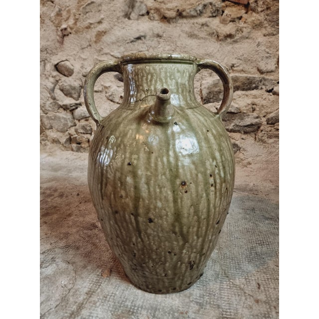 Large 19th Century French Terracotta Oil Pot with Green Glaze Auvergne For Sale - Image 13 of 13