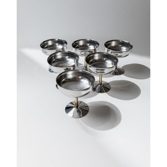 Vintage Champagne Bowls in Stainless Steel with Golden Stem, Italy, 1970s, Set of 6 For Sale - Image 4 of 11