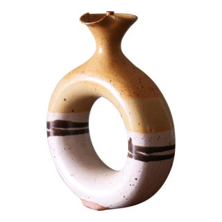1970s Studio Ceramic O-Shaped Vase Decanter Flask For Sale