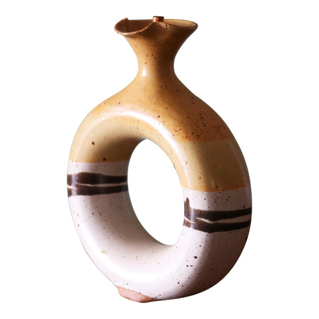 1970s Studio Ceramic O-Shaped Vase Decanter Flask For Sale