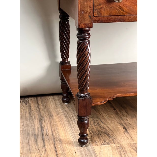 Wood Antique Federal Mahogany Two Drawer Work Stand With Lions Head Pulls C. 1820 For Sale - Image 7 of 11