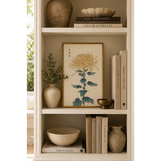 Paper Yellow Mum by Hasegawa, Vintage Japanese Botanical Art Print, 8" X 12" For Sale - Image 7 of 8