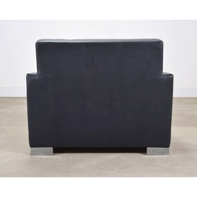 Ralph Lauren Navy Leather Pryce Club Chair With Steel Feet For Sale - Image 18 of 18