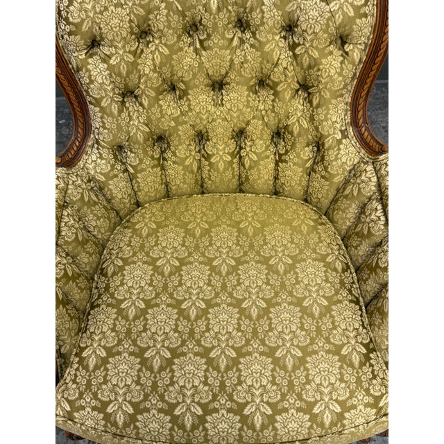 Louis XV Style Tufted Bergère Armchair, Vintage For Sale - Image 9 of 12