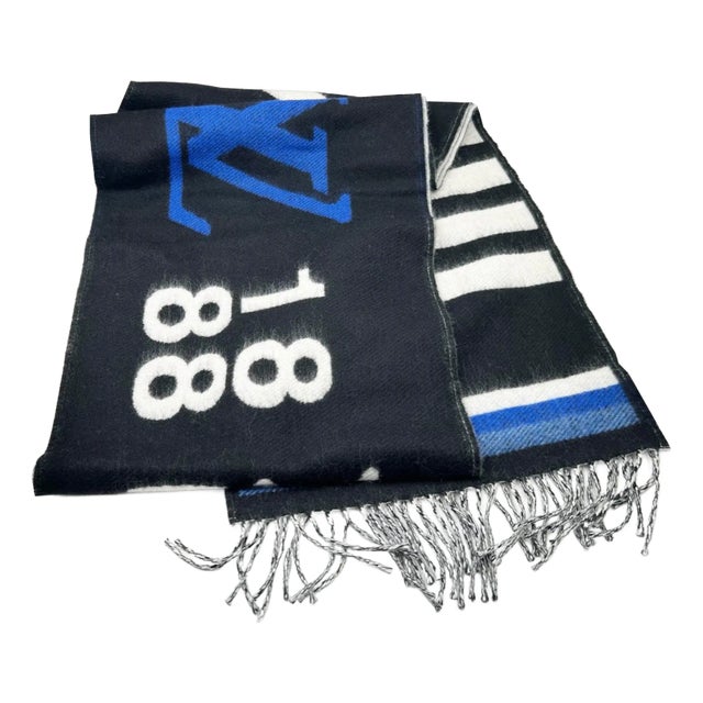 Louis Vuitton Forward 1888 Blue Black Cashmere Blend Scarf For Sale