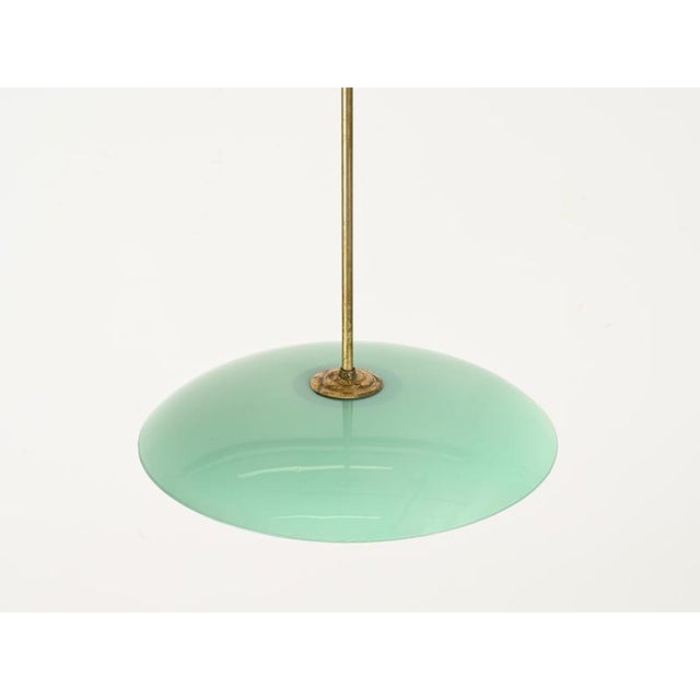 Gold Fontana Arte Chandelier in Turquoise Glass, Brass and Murano Glass, Italy, 1950s For Sale - Image 8 of 15