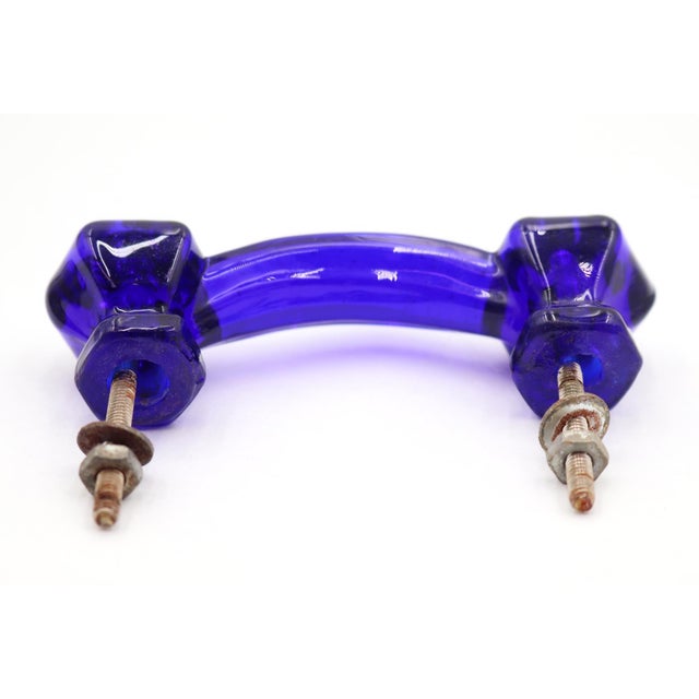 Vintage 4.25 In. Blue Glass Bridge Drawer Pull For Sale - Image 4 of 4