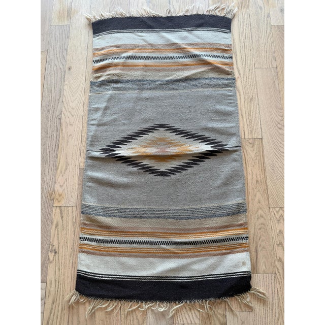 Vintage Mexican Handwoven Rug Blanket C 1940 Diamond Motif Wool Textile, 2'x3'6" For Sale - Image 12 of 17