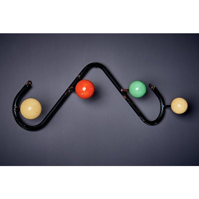 Coat Hanger with Multicolored Wooden Knobs by Roger Feraud for GEO, France, 1950s For Sale - Image 3 of 11
