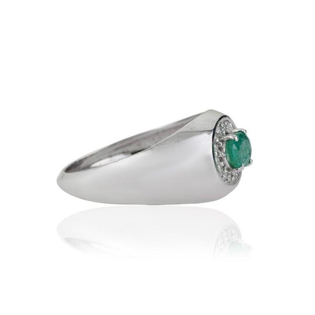 Emerald & Diamond Halo Statement Cocktail Ring in Sterling Silver, Size 7 For Sale - Image 6 of 12