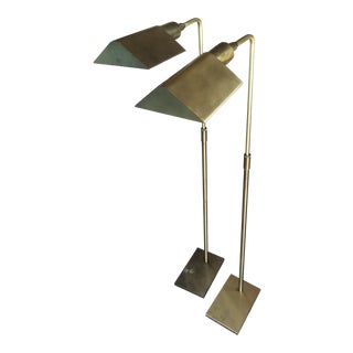 Koch and Lowy Mid-Century Modern Brass Adjustable Pharmacy Floor Lamps - a Pair For Sale