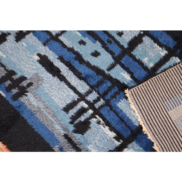 Textile Vintage Zabihi Collection Swedish Rya Blue Mini Rug - 3'6" x 5'4" For Sale - Image 7 of 8