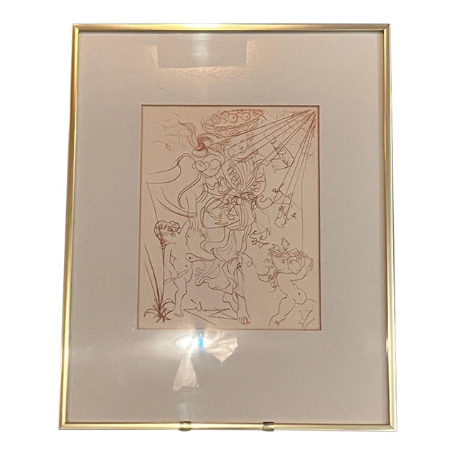 Vintage Salvador Dali "Autumn" Etching Print Kulicke Metal Frame 19x15 For Sale