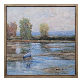 Big Landscape Art With a Great Blue Heron For Sale