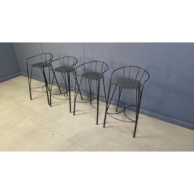 Vintage Wrought Iron and Rattan Bar Stools, 1970s, Set of 4 For Sale - Image 11 of 18