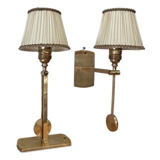 Mid-Century Scandinavian Table or Wall Lamps in Brass by Kaare Klint for Le Klint, Denmark, 1950s, Set of 2 For Sale
