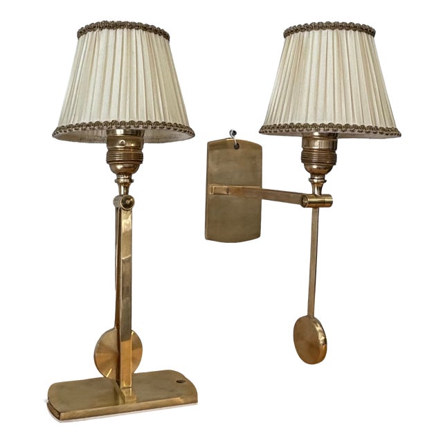 Mid-Century Scandinavian Table or Wall Lamps in Brass by Kaare Klint for Le Klint, Denmark, 1950s, Set of 2 For Sale