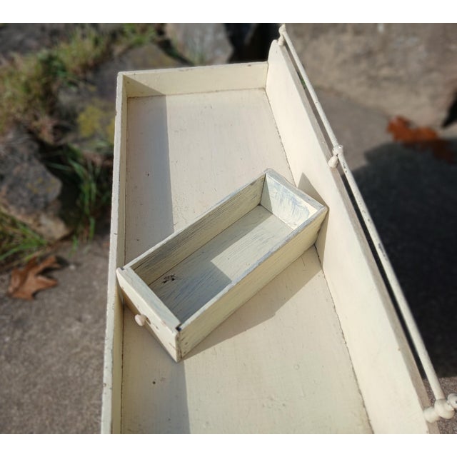 Cream Antique Childs Dry Sink With Metal Towel Bar 1900s Primitive For Sale - Image 8 of 12