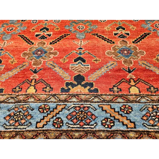 Red Vintage Malayer Rug, All Over Geometric Pattern, Handwoven Rust Red & Blue, 4’ X 6’ For Sale - Image 8 of 12